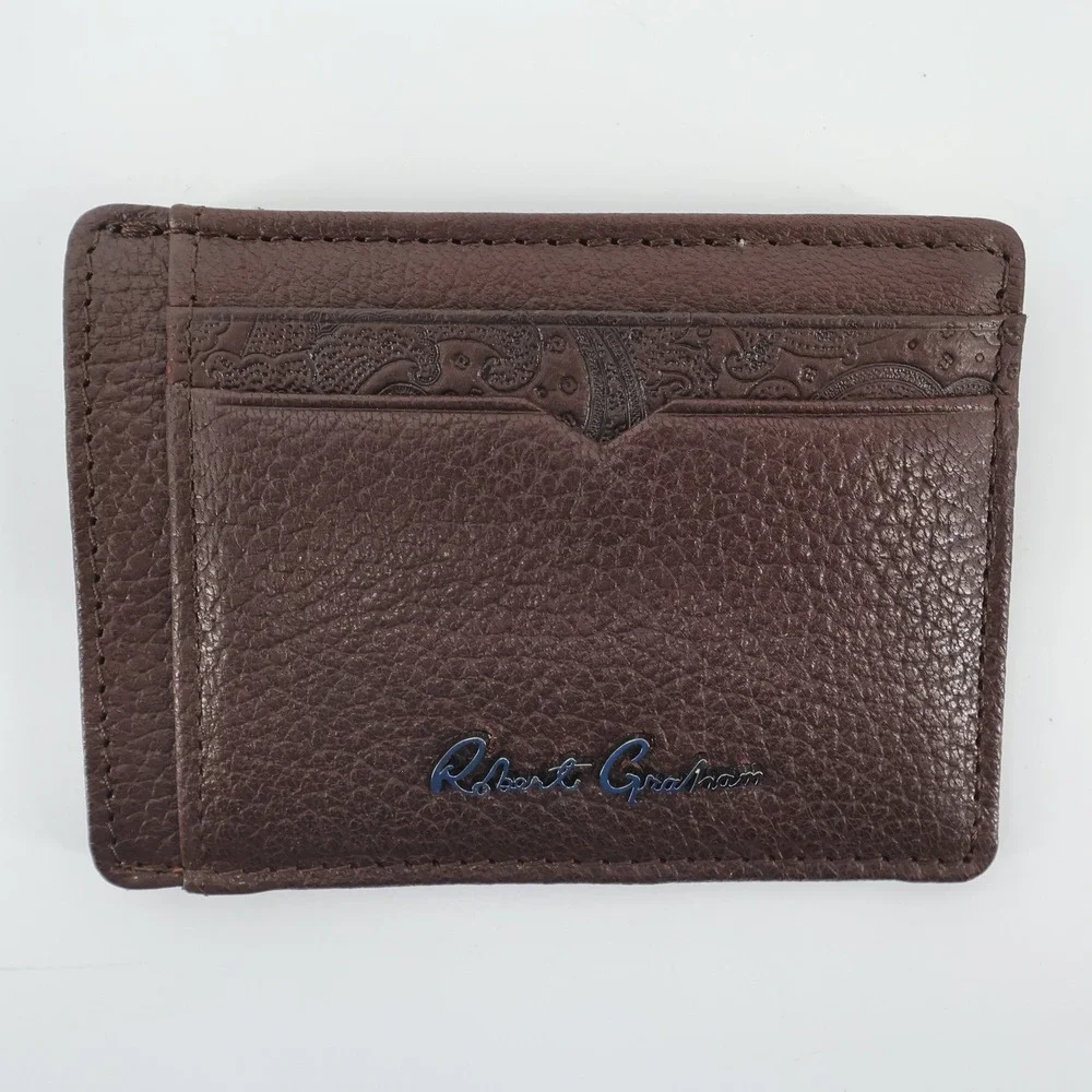 NEW Robert Graham Arvo Brown Leather RFID Card‎ Case Wallet RG204278